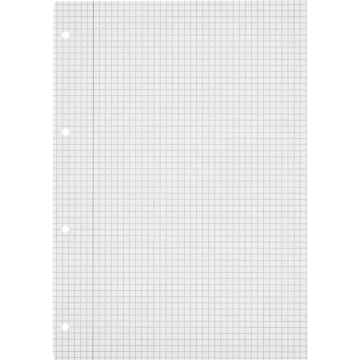 Blatt kariertes Papier mit Lochung links. Das Papier ist mit einem feinen Rastermuster versehen.
