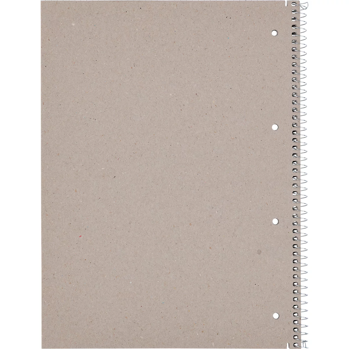 Notizblock aus beigem Papier mit silberner Spiralbindung. Lochung für drei Ringe.
