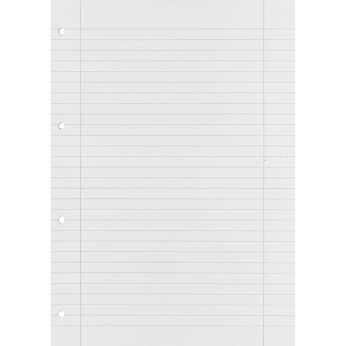 Weißes, liniertes Papier mit Lochung. Die Linien sind horizontal, der Rand vertikal abgegrenzt.