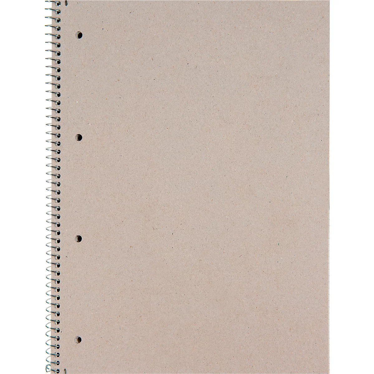 Ein Notizbuch aus braunem Recyclingpapier mit Spiralbindung und seitlichen Lochungen.