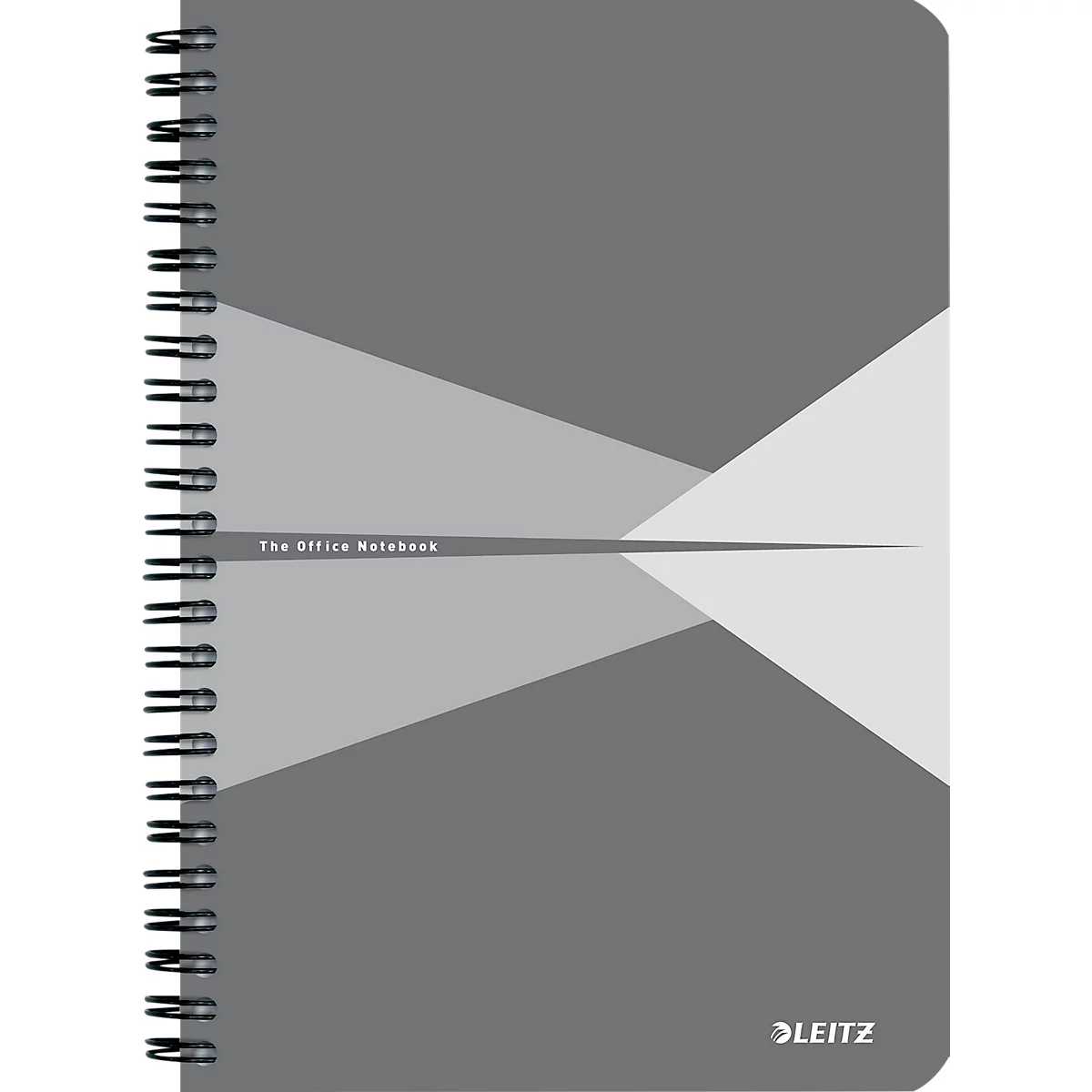 Carnet à spirales gris. Texte : The Office Notebook et logo LEITZ.