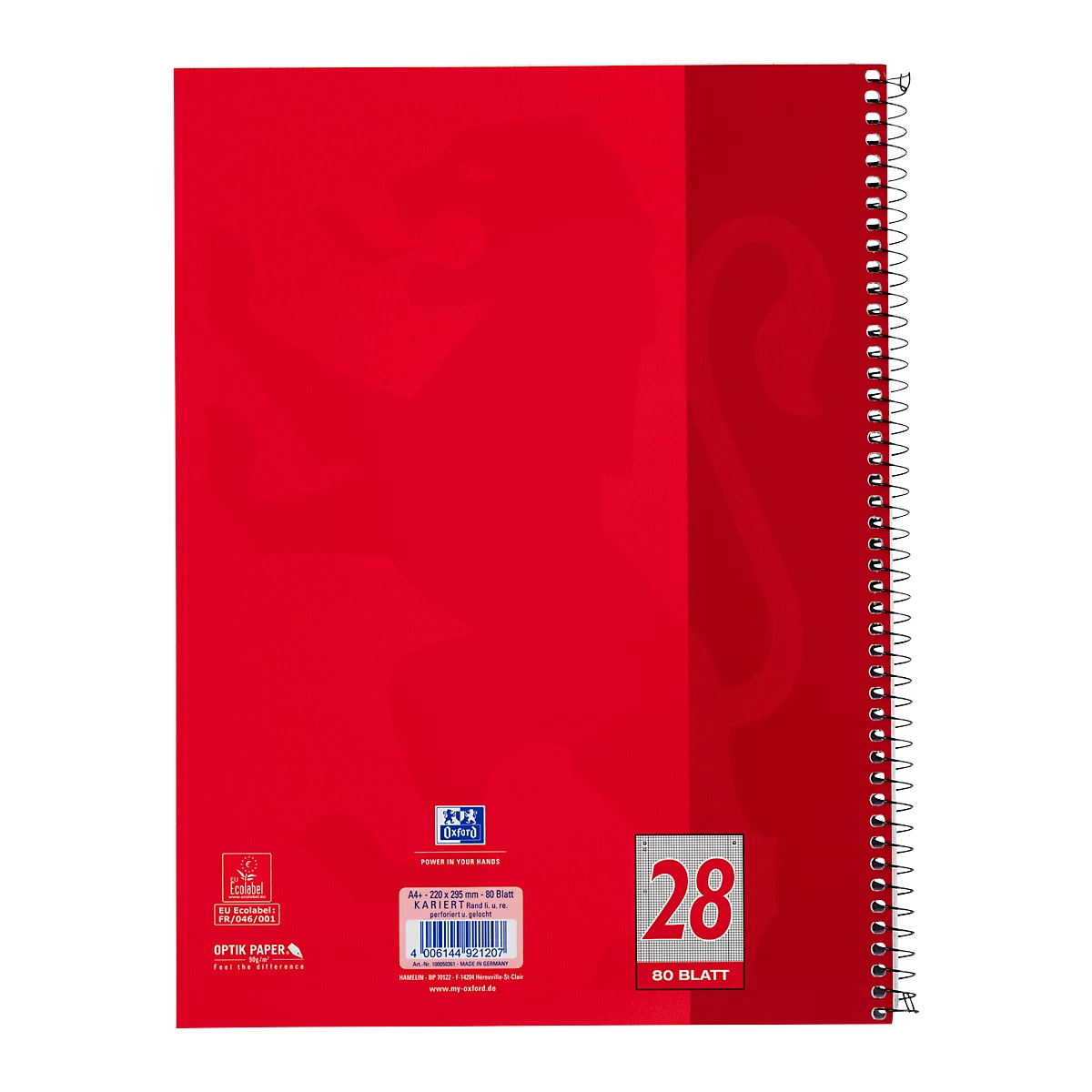 Collegeblock Oxford A4+, 80 feuilles, 90g/m², 4x perforé, marge droite et gauche, quadrillé, 10 pces