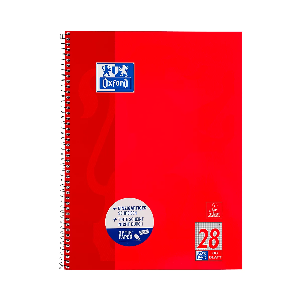 Collegeblock Oxford A4+, 80 feuilles, 90g/m², 4x perforé, marge droite et gauche, quadrillé, 10 pces