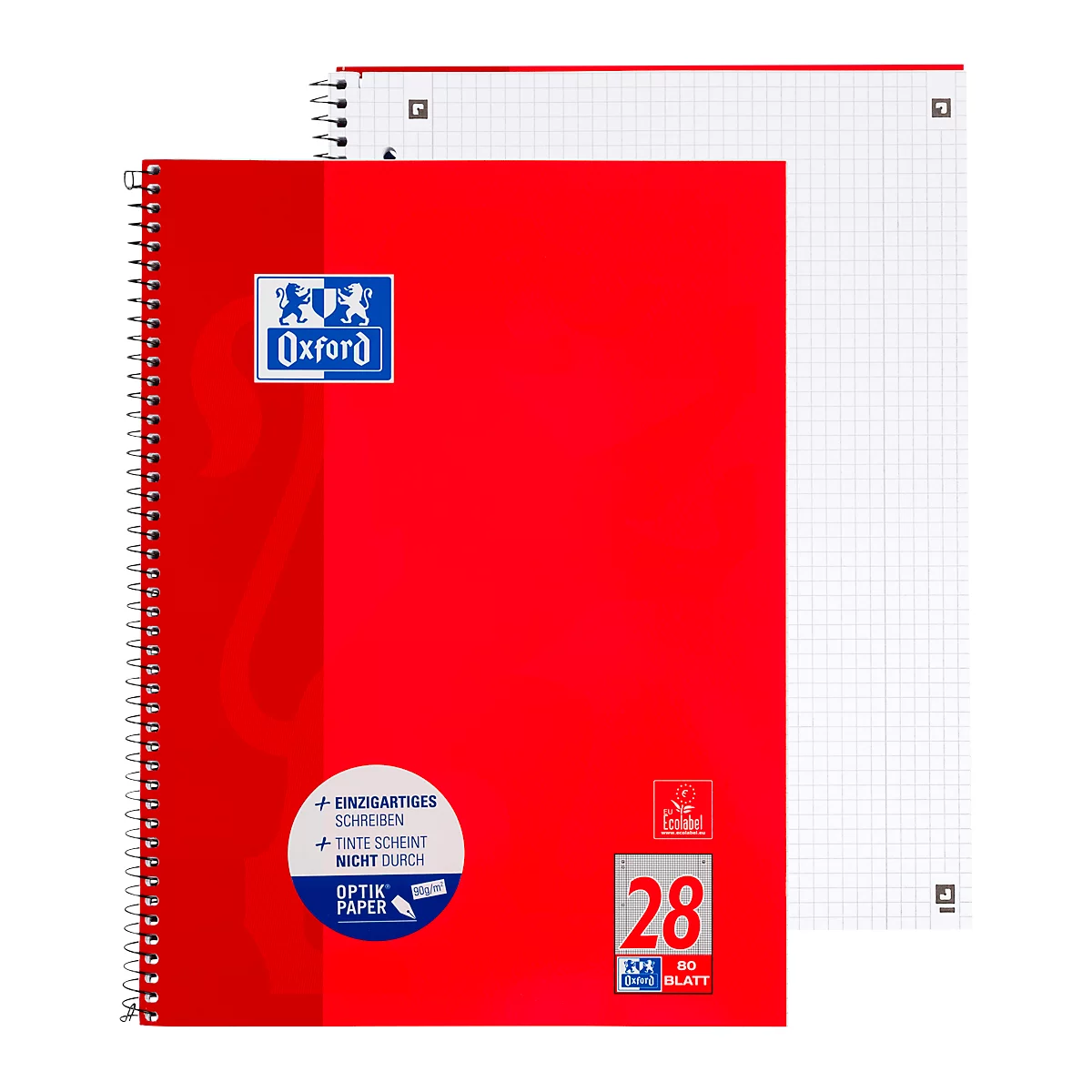 Collegeblock Oxford A4+, 80 vellen, 90g/m², 4x geperforeerd, marge rechts &amp; links, geruit, 10 stuks