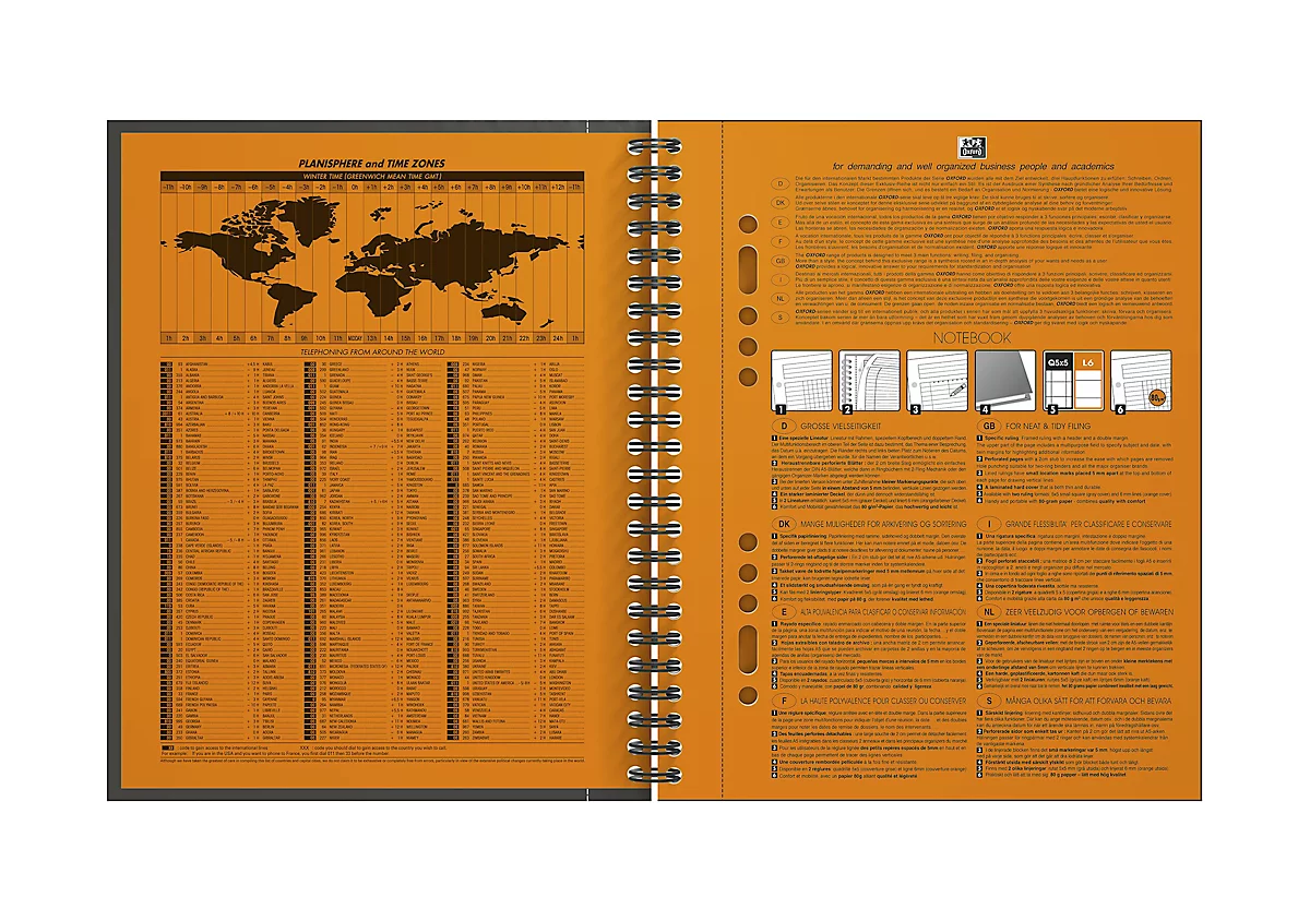 Collegeblock Oxford International Activebook, 80 Seiten, DIN A5+, kariert, 10-fach gelocht, Rand links, Optik Paper®, Doppelspiralbindung 