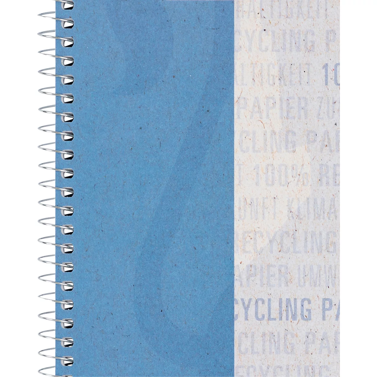 Collegeblock Oxford Recycling, 80 Blatt, DIN A4+, 90 g/m², 4fach gelocht, Spiralbindung, OPTIK PAPER®, mikroperforiert, liniert, Rand links, blau