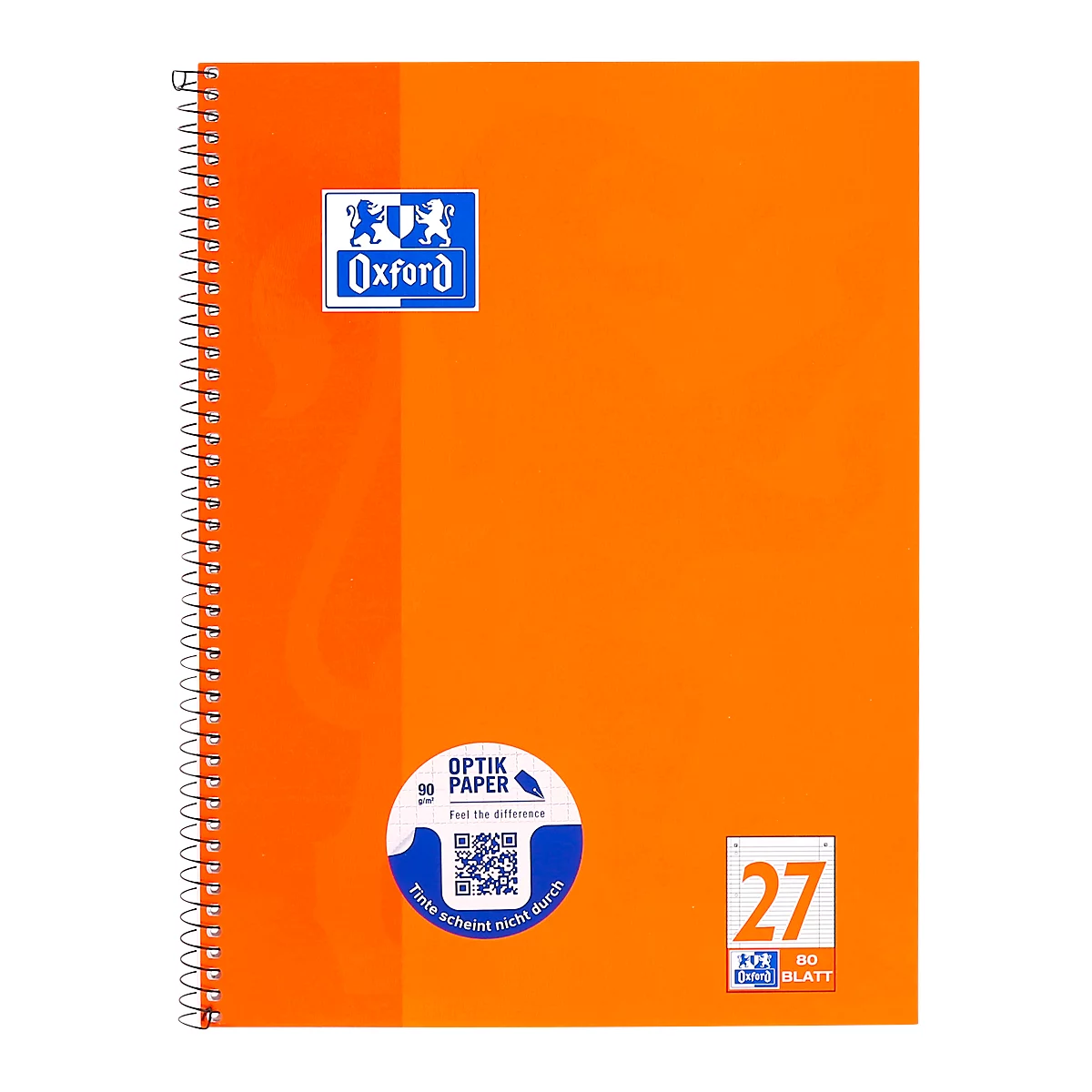 Collegeblok Oxford A4+, 80 vellen, 90g/m², 4x geperforeerd, marge rechts &amp; links, gelijnd, 10 stuks