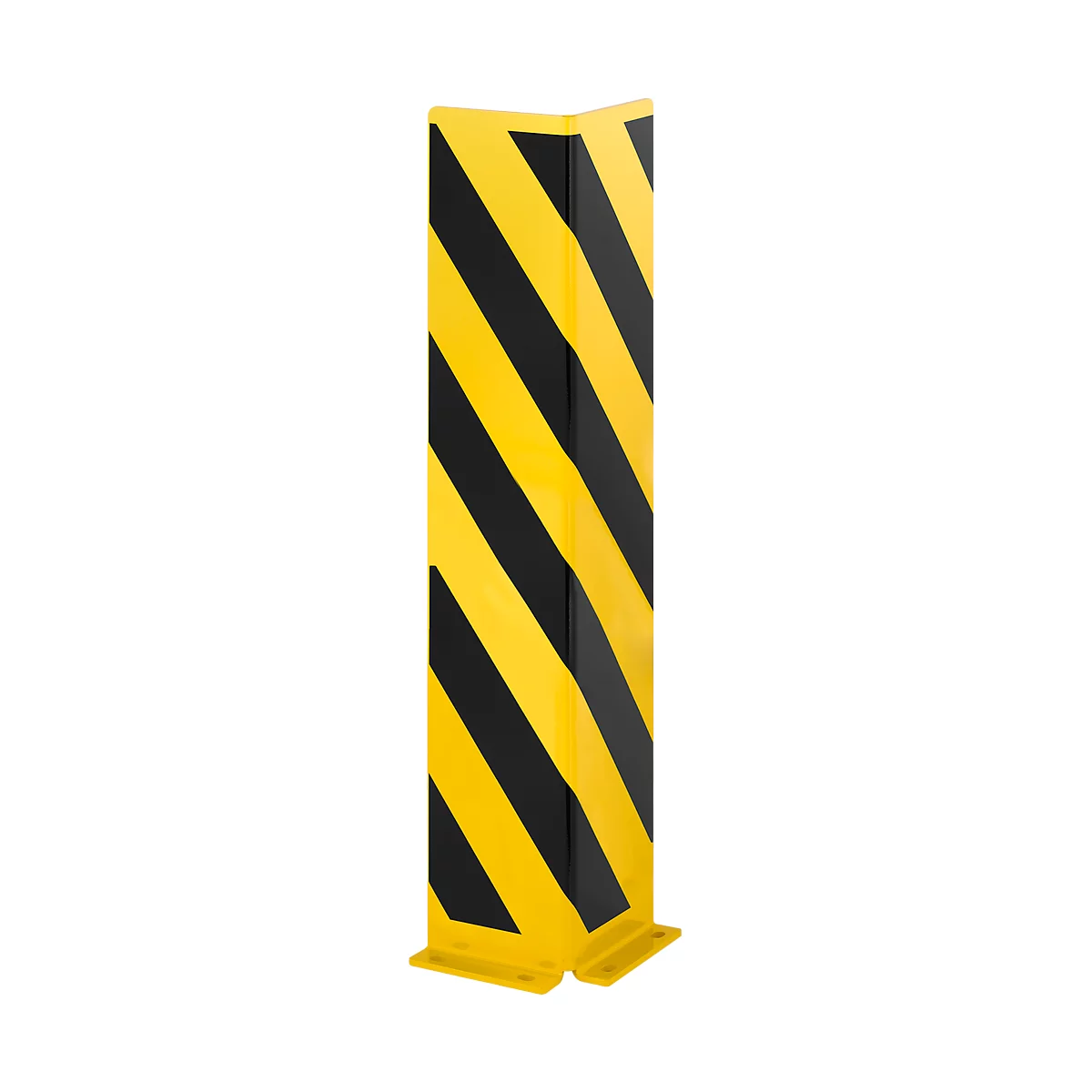 Corner protector made of yellow and black striped material, which protects against damage.
