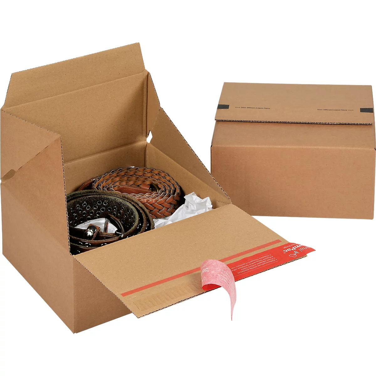 ColomPac carton pliable Eurobox S, fermeture autocollante &amp; fil d'arrachage, pliage en Z, peut être combiné avec des palettes Euro, extérieur L 200 x l 200 x H 100 mm, intérieur L 194 mm, 20 pièces, carton ondulé, brun