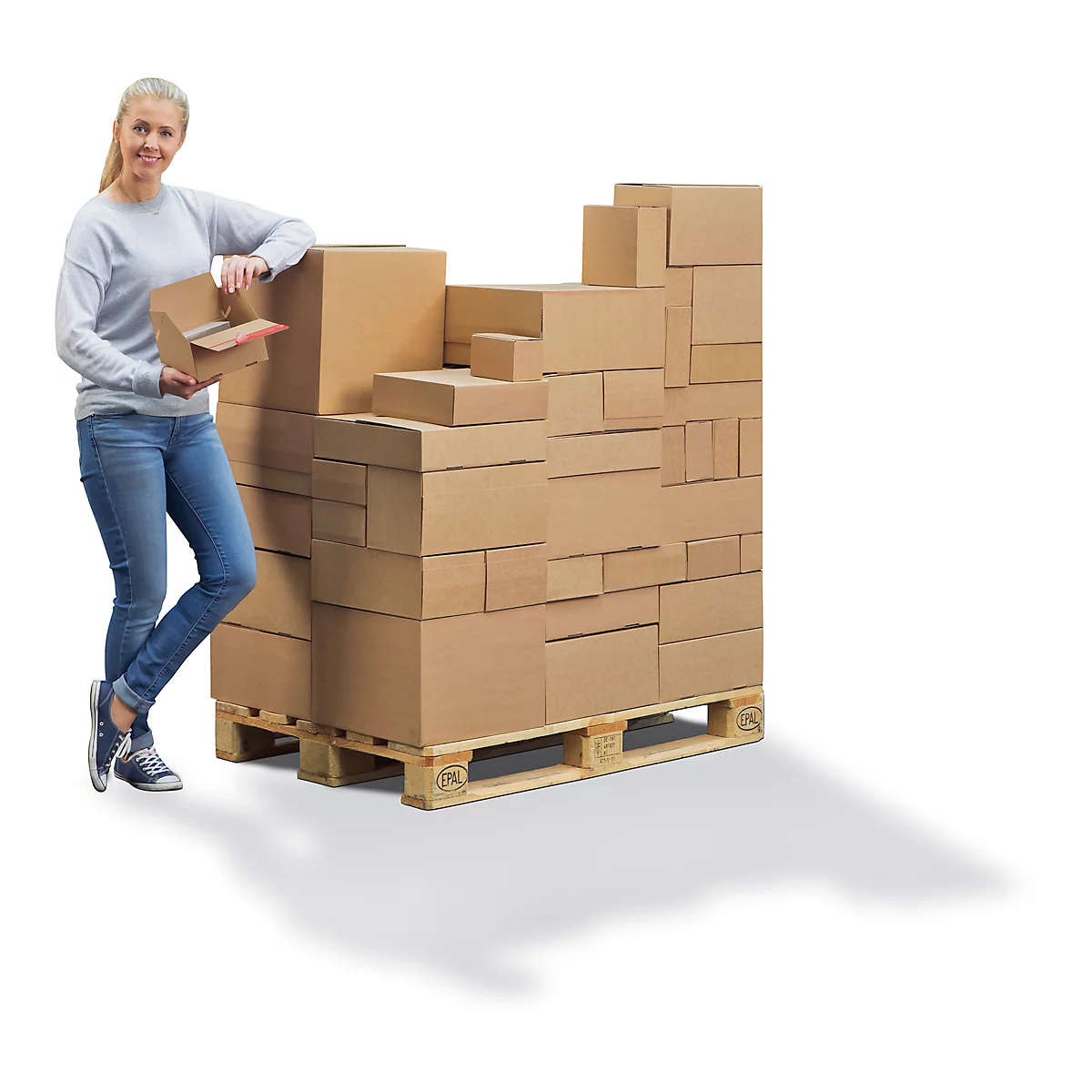 ColomPac Faltkarton Eurobox S, Selbstklebeverschluss & Aufreißfaden, Z-Faltung, kombinierbar mit Euro-Paletten, außen L 150 x B 100 x H 150 mm, innen B 95 mm, 20 Stück, Wellpappe, braun