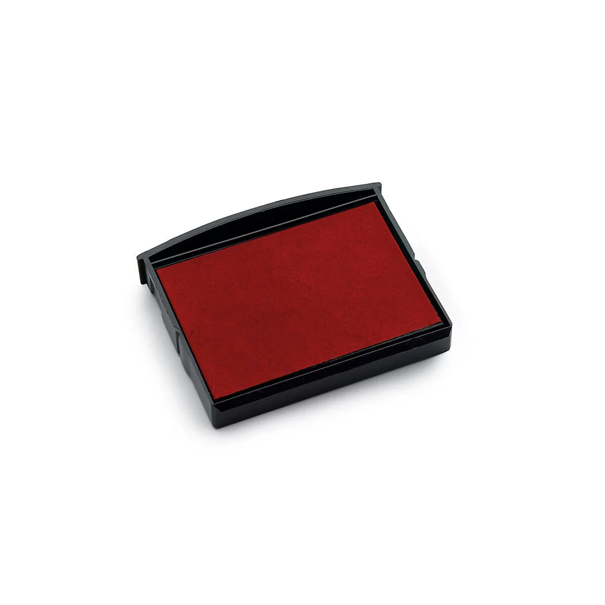 Tampon encreur noir avec une surface d'estampage rouge.