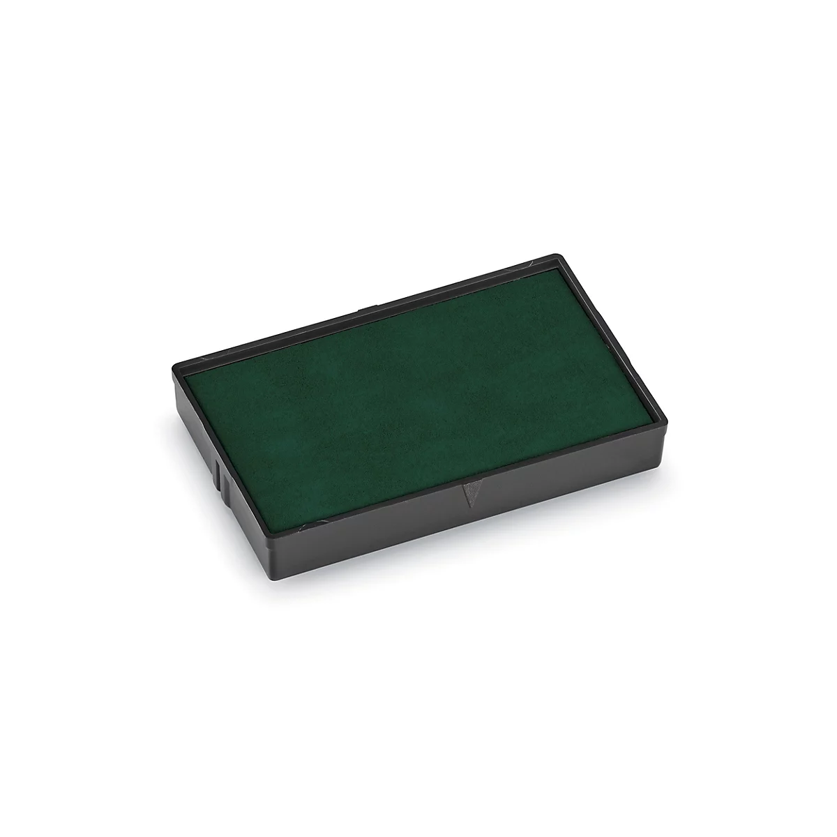 Rechteckiges Stempelkissen in Schwarz mit grünem Stempelkissen auf weissem Hintergrund.