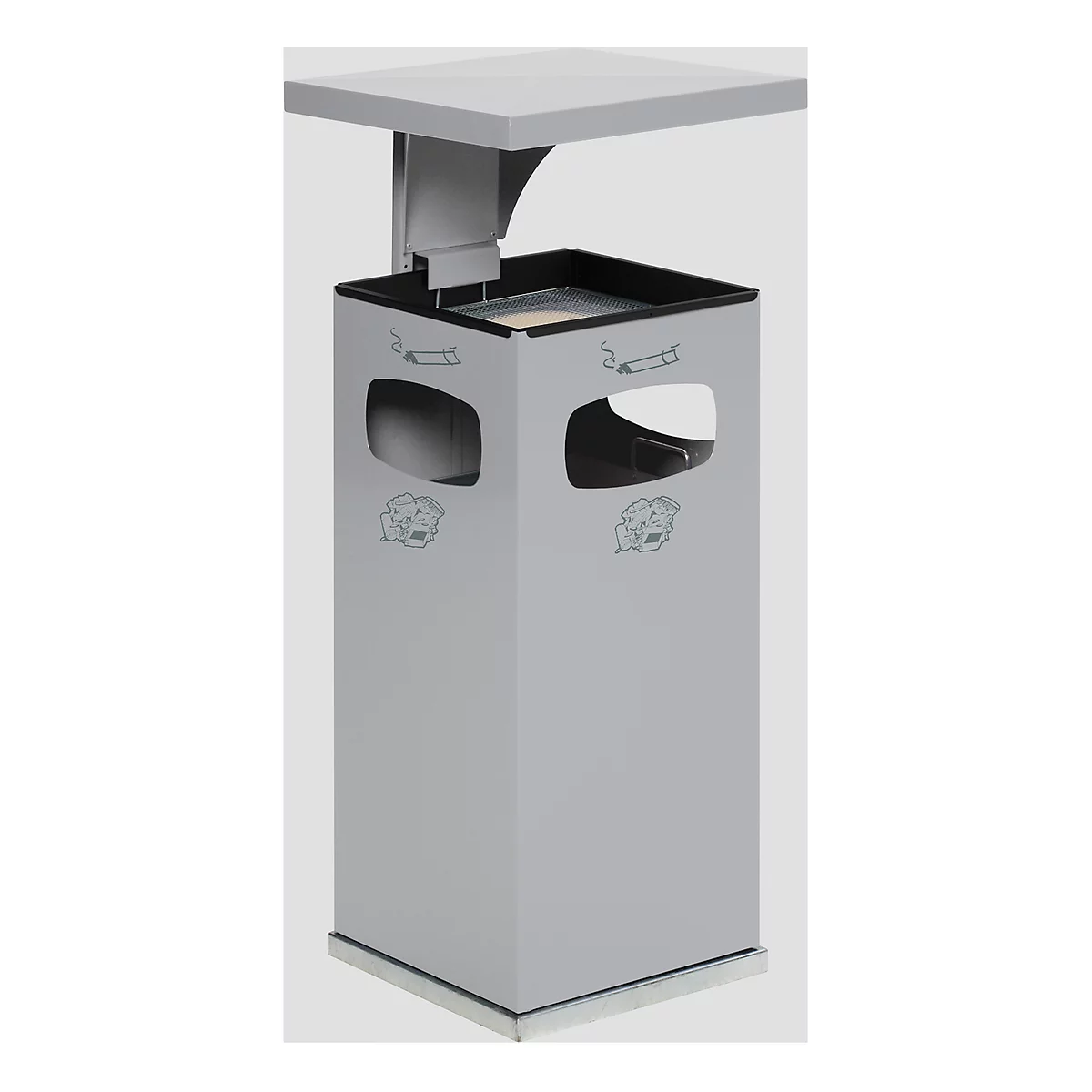 Combi-asbak B32, met dak, incl. binnenwerk, zilver