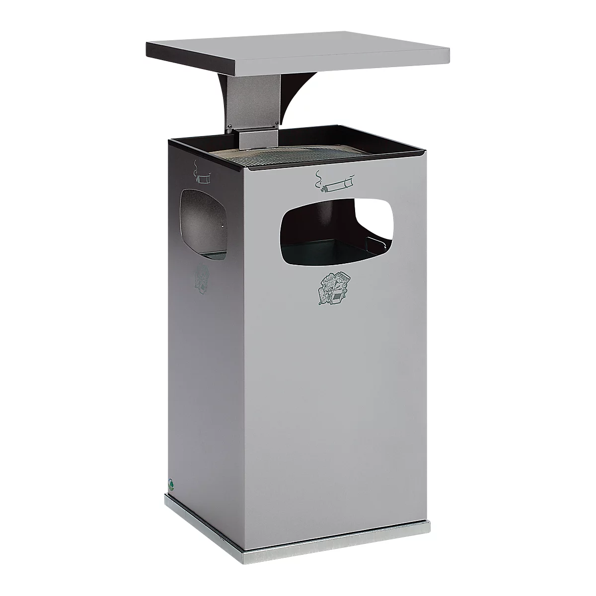 Combi-asbak B42, met dak, incl. binnenwerk, zilver