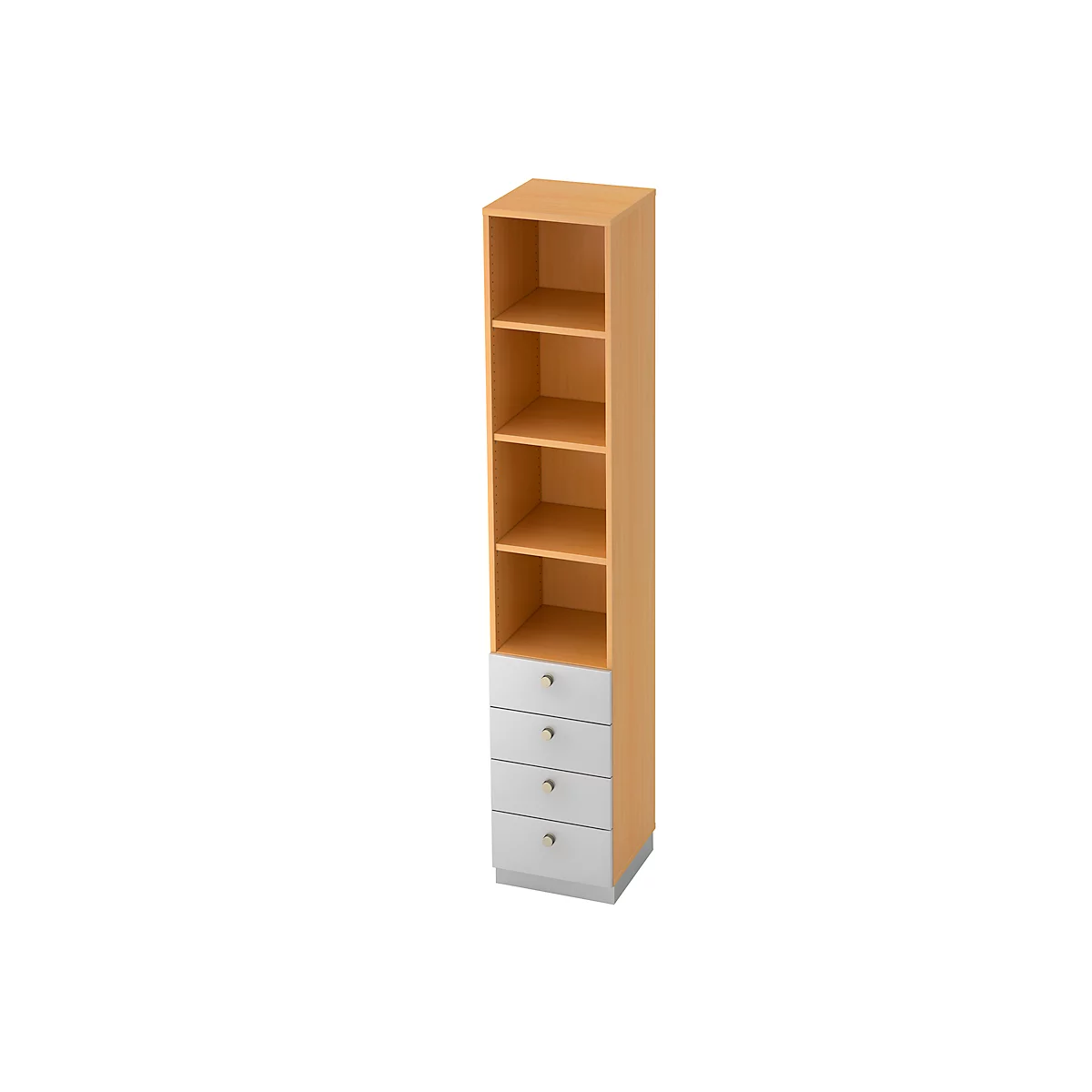 Combi-boekenkast 3 legborden + 4 laden, spaanplaat, B 400 x D 420 x H 2200 mm, beukendecor/zilver