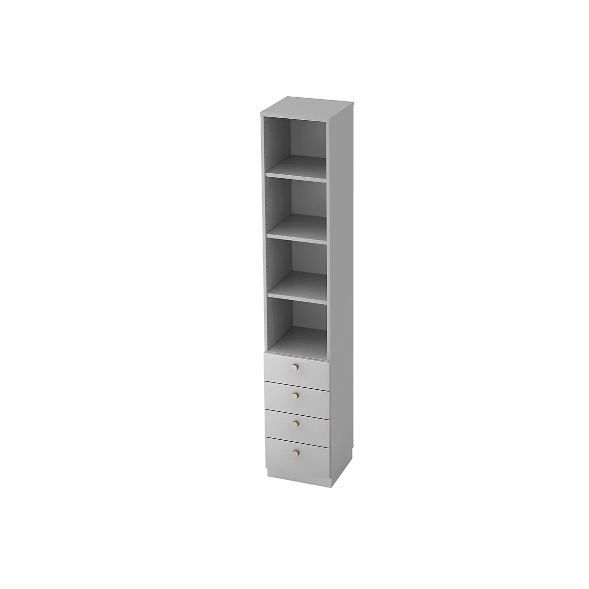 Combi-boekenkast 3 legborden + 4 laden, spaanplaat, B 400 x D 420 x H 2200 mm, lichtgrijs