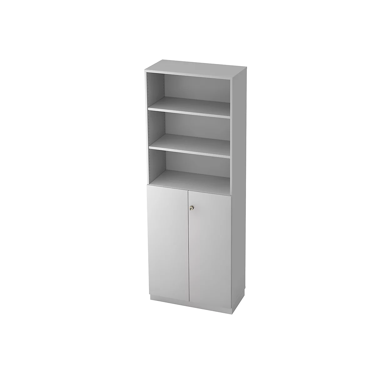 Combi-boekenkast, 6 OH, 3 open vakken + 2 afsluitbare deuren, B 800 x D 420 x 2210 mm, lichtgrijs