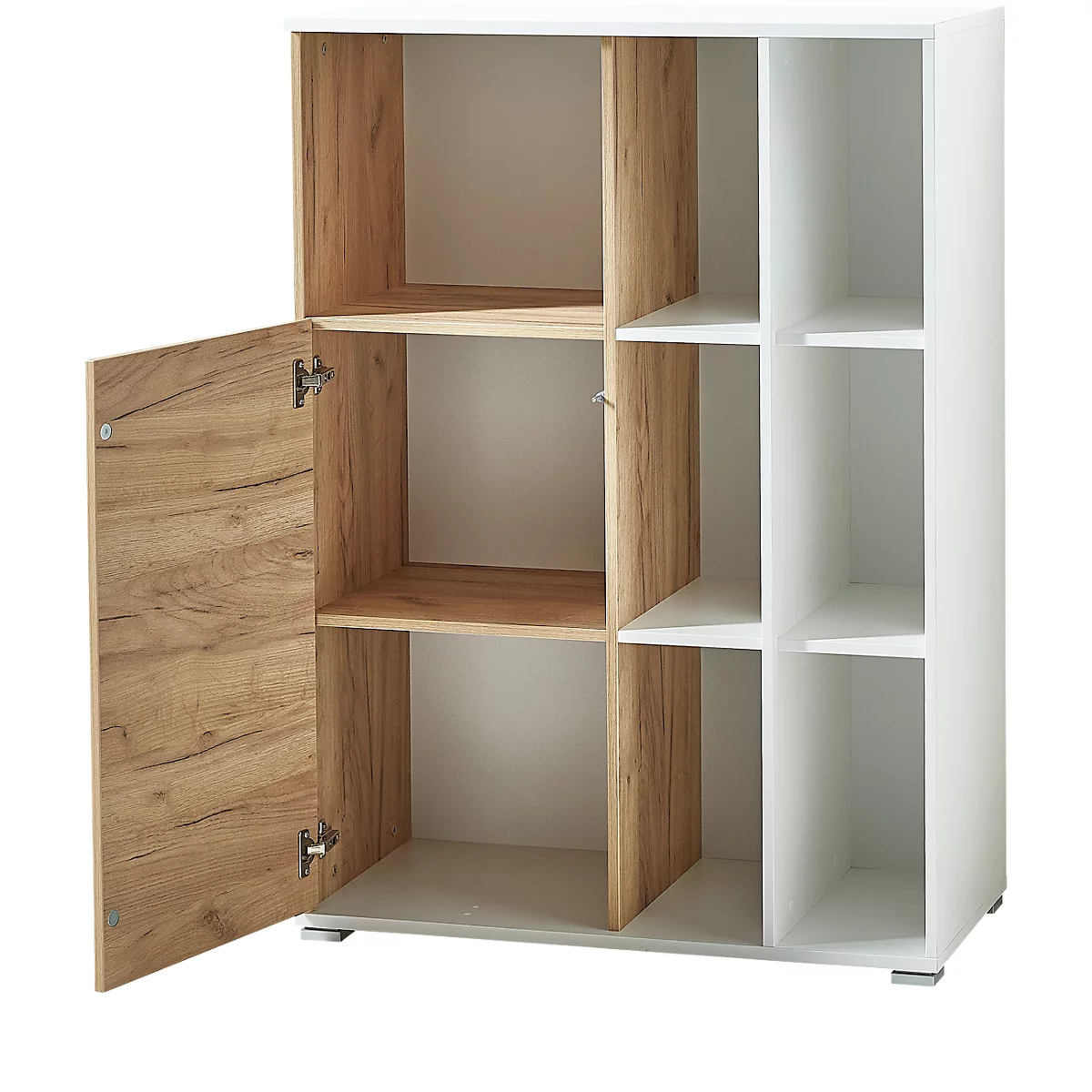 Combikast LIONI - van hout - B 850 x D 400 x H 1200 mm - wit en Navarra eik decor