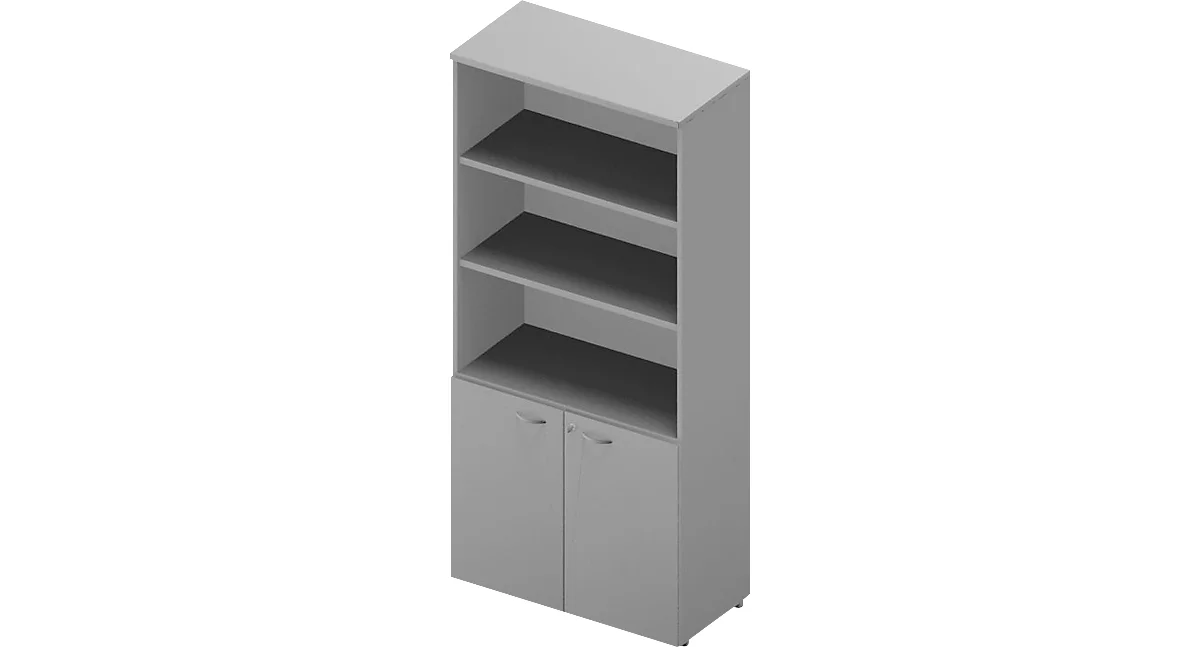 Combinación de estantería y armario ARLON OFFICE, 5 alturas de archivo, An 900 x P 450 x Al 2000 mm, gris luminoso/aluminio