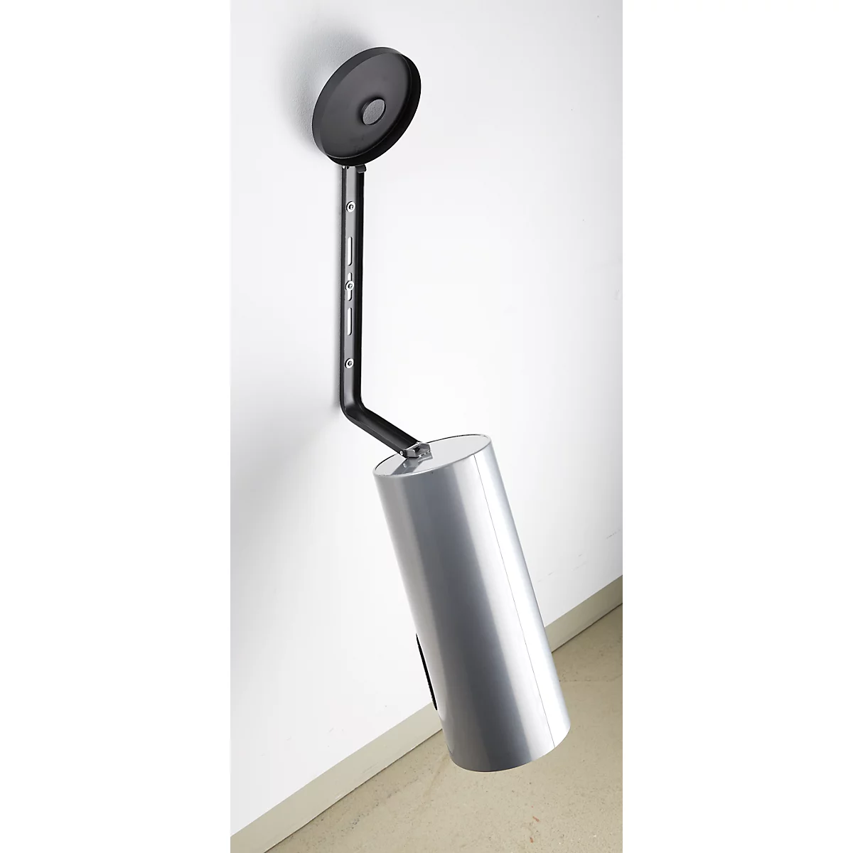 Combinatie-asbak, afvalvolume van 5,6 liter, moeilijk ontvlambaar, kantelinrichting, incl. bevestigingsmateriaal, Ø 180 x H 400 mm, metaal, zilver