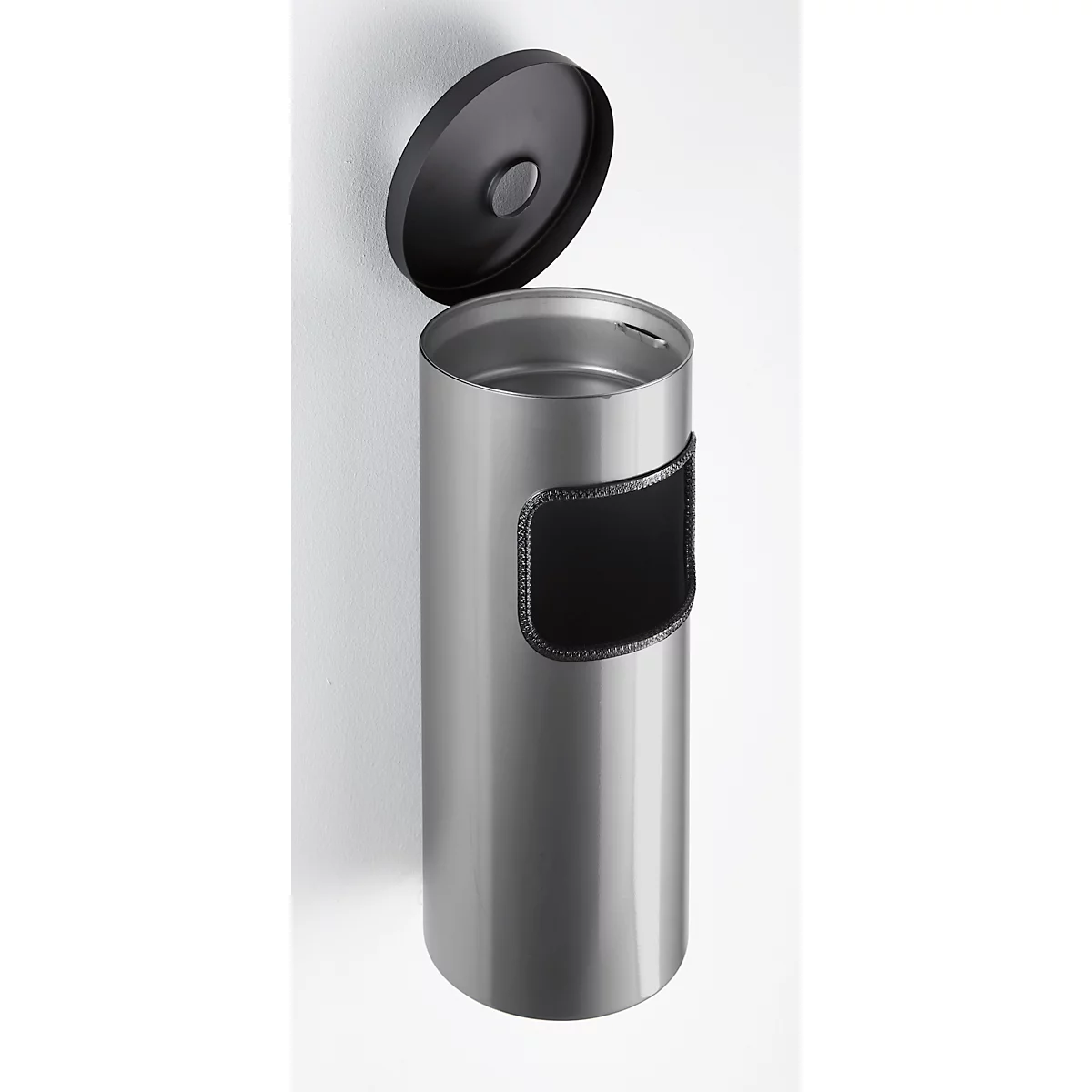 Combinatie-asbak, afvalvolume van 5,6 liter, moeilijk ontvlambaar, kantelinrichting, incl. bevestigingsmateriaal, Ø 180 x H 400 mm, roestvrij staal