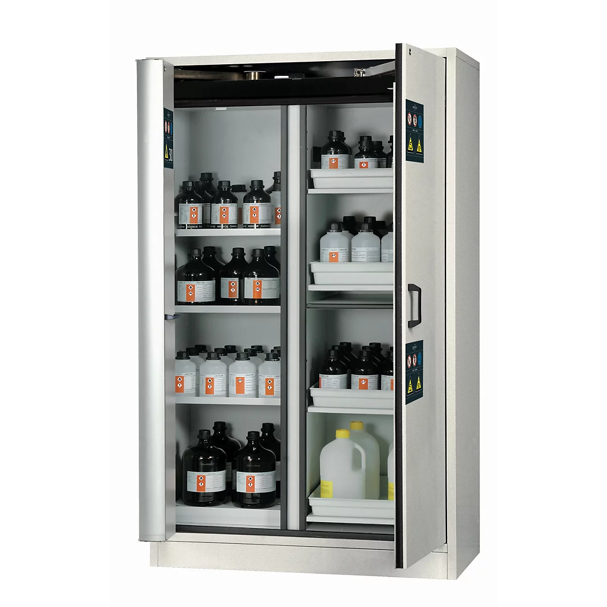 Combinatie veiligheidskast type 30 asecos K-PHOENIX-30, draai- en vouwdeuren met deurstopsysteem, voorzijde lichtgrijs, B 1202 x D 598 x H 1968 mm