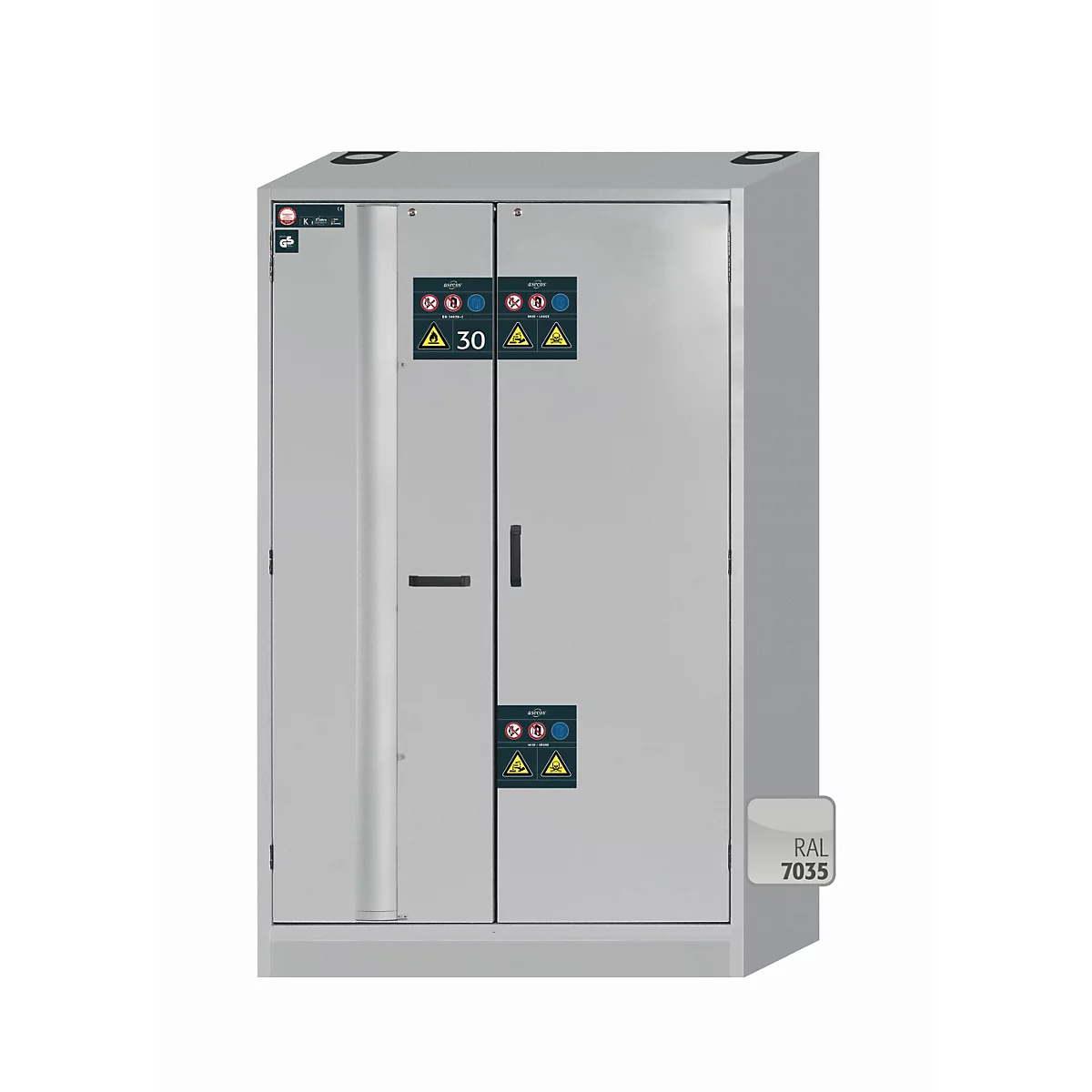 Combinatie veiligheidskast type 30 asecos K-PHOENIX-30, draai- en vouwdeuren met deurstopsysteem, voorzijde lichtgrijs, B 1202 x D 599 x H 1968 mm