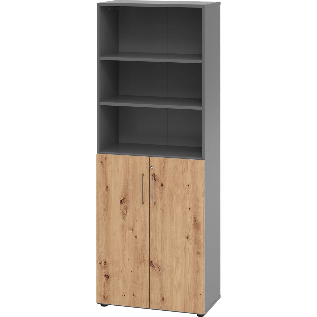 Combinatiekast Breno, 6OH, kast en legbord, afsluitbaar, B 800 x D 420 x H 2156 mm, spaanplaat, grafiet/eiken