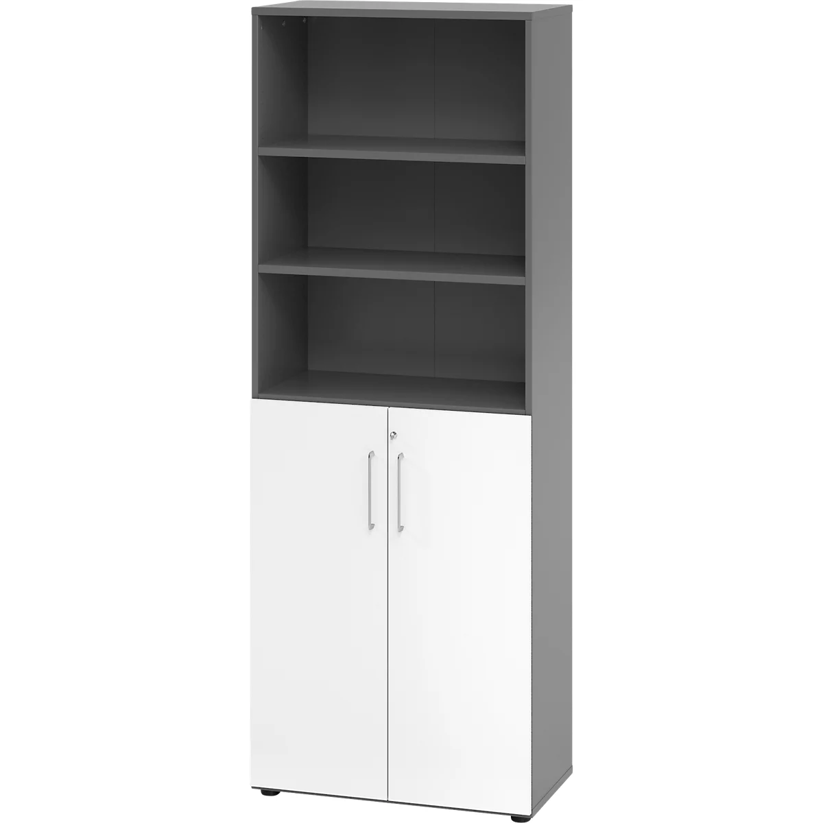 Combinatiekast Breno, 6OH, kast en legbord, afsluitbaar, B 800 x D 420 x H 2156 mm, spaanplaat, grafiet/wit