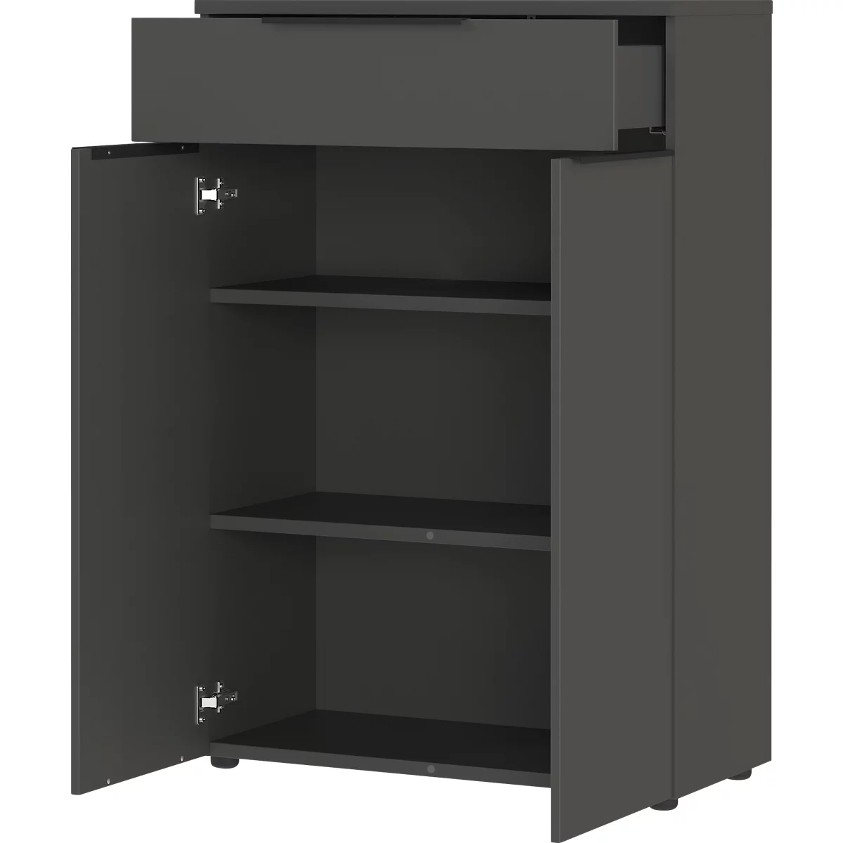 Combinatiekast Porto, 1 lade, 2 deuren en 2 legplanken, 2 OH, B 810 x D 400 x H 1200 mm, grafiet