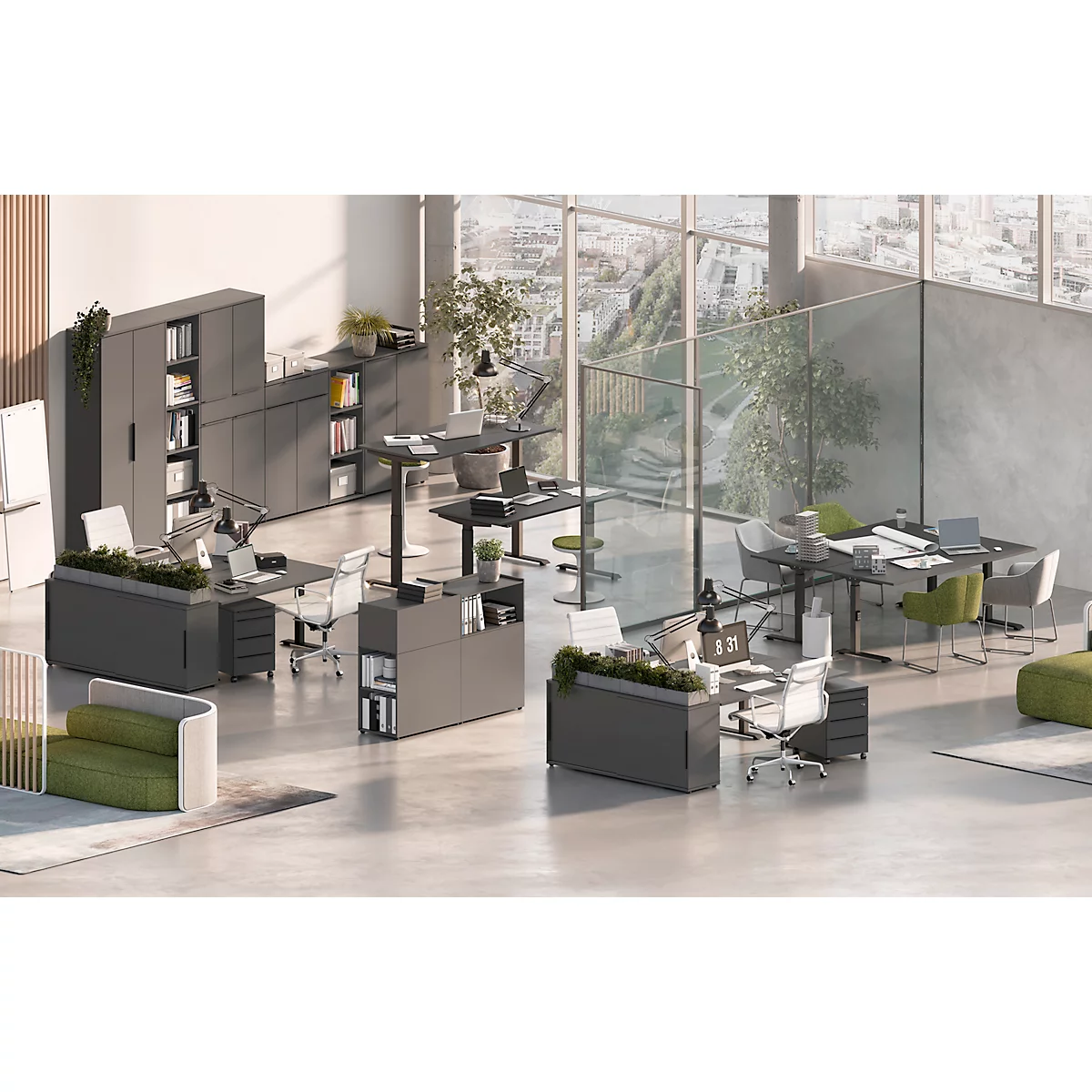 Combinatiekast Porto, 1 lade, 2 deuren en 2 legplanken, 2 OH, B 810 x D 400 x H 1200 mm, grafiet