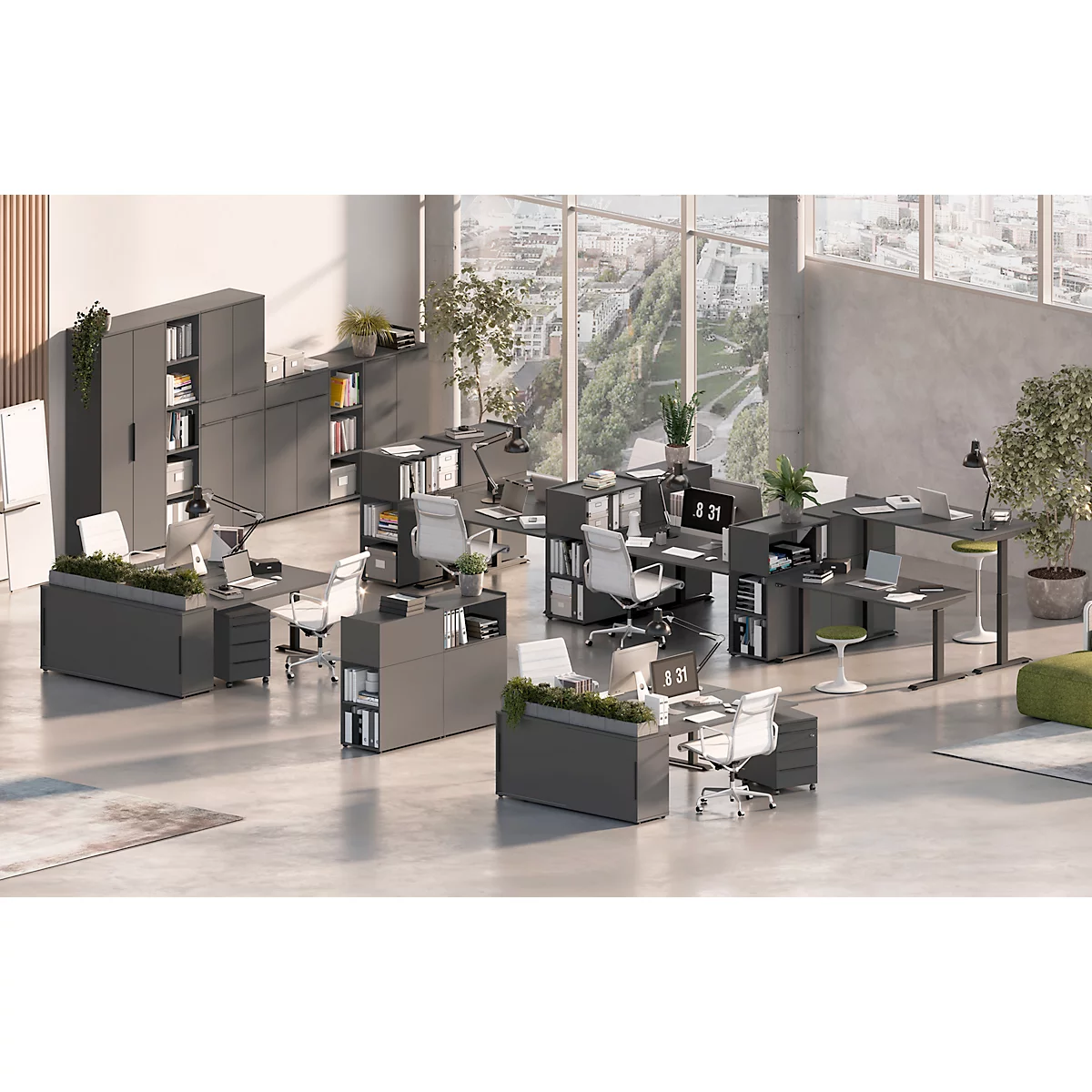 Combinatiekast Porto, 1 lade, 2 deuren en 2 legplanken, 2 OH, B 810 x D 400 x H 1200 mm, grafiet