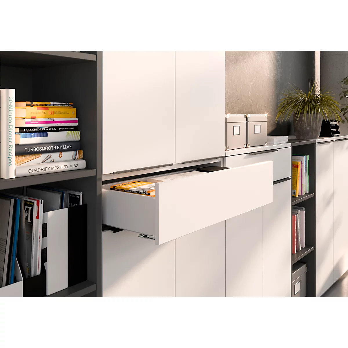 Combinatiekast Porto, 1 lade, 2 deuren en 2 legplanken, 2 OH, B 810 x D 400 x H 1200 mm, wit