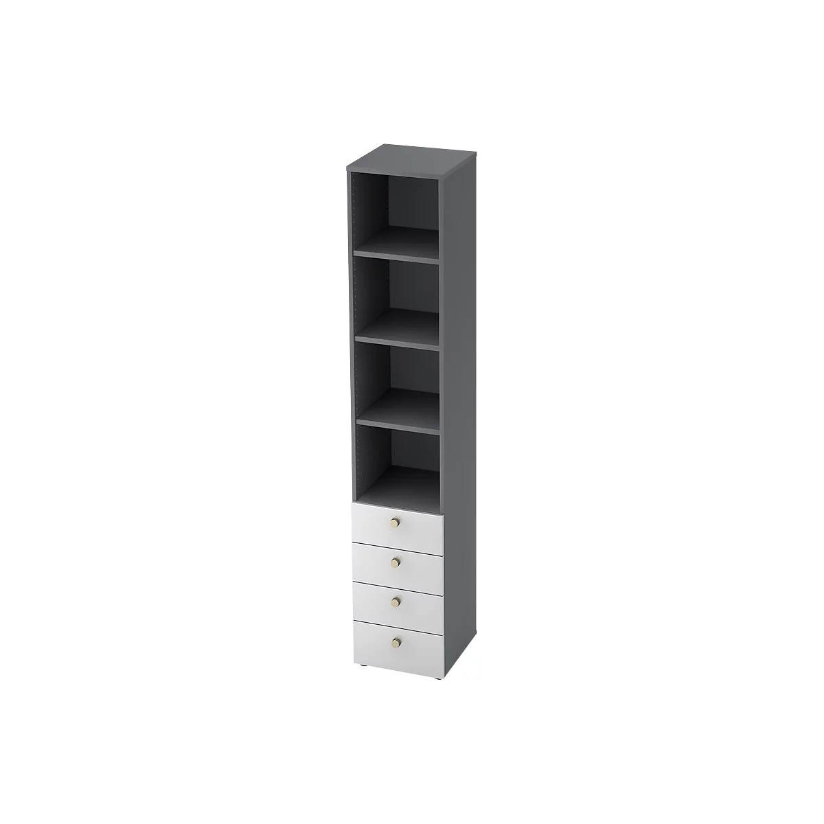 Combinatiekast TOPAS LINE, 6 dossierhoogtes, legborden + 4 laden, grafiet/wit