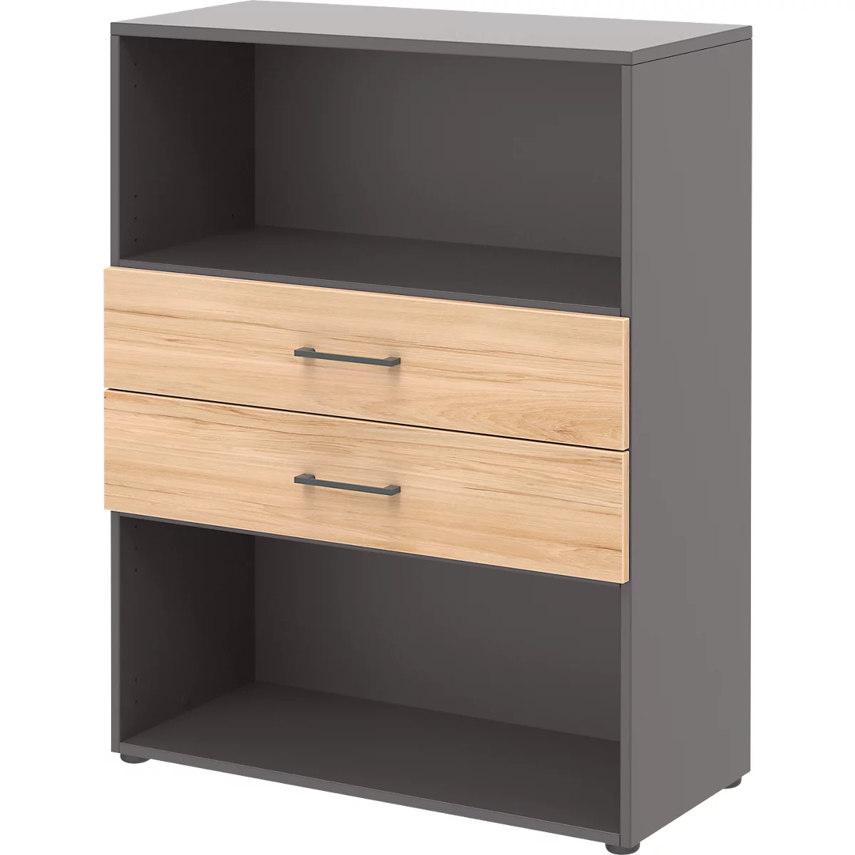Combinatierek met 2 laden TEMPIO - van hout - B 800 x D 340 x H 1070 mm - antraciet/hickory eiken