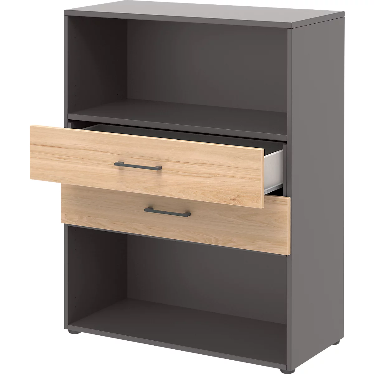 Combinatierek met 2 laden TEMPIO - van hout - B 800 x D 340 x H 1070 mm - antraciet/hickory eiken