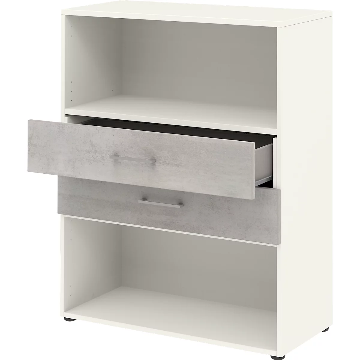 Combinatierek met 2 laden TEMPIO - van hout - B 800 x D 340 x H 1070 mm - wit/beton