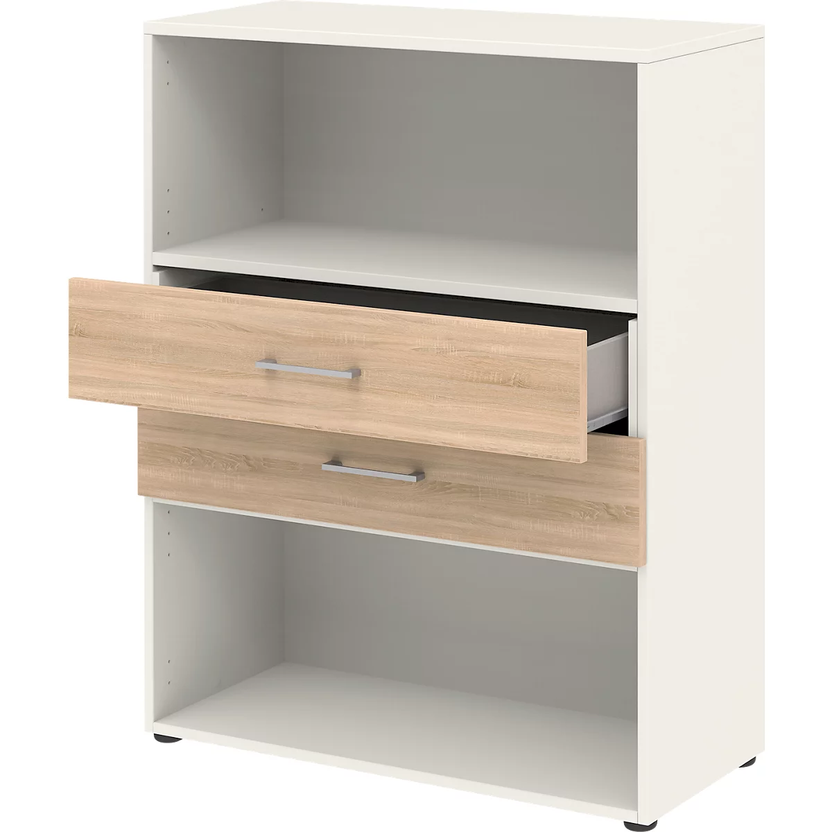 Combinatierek met 2 laden TEMPIO - van hout - B 800 x D 340 x H 1070 mm - wit/Sonoma eik