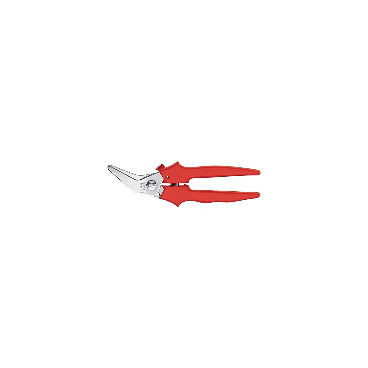 Red garden shears with silver blade.