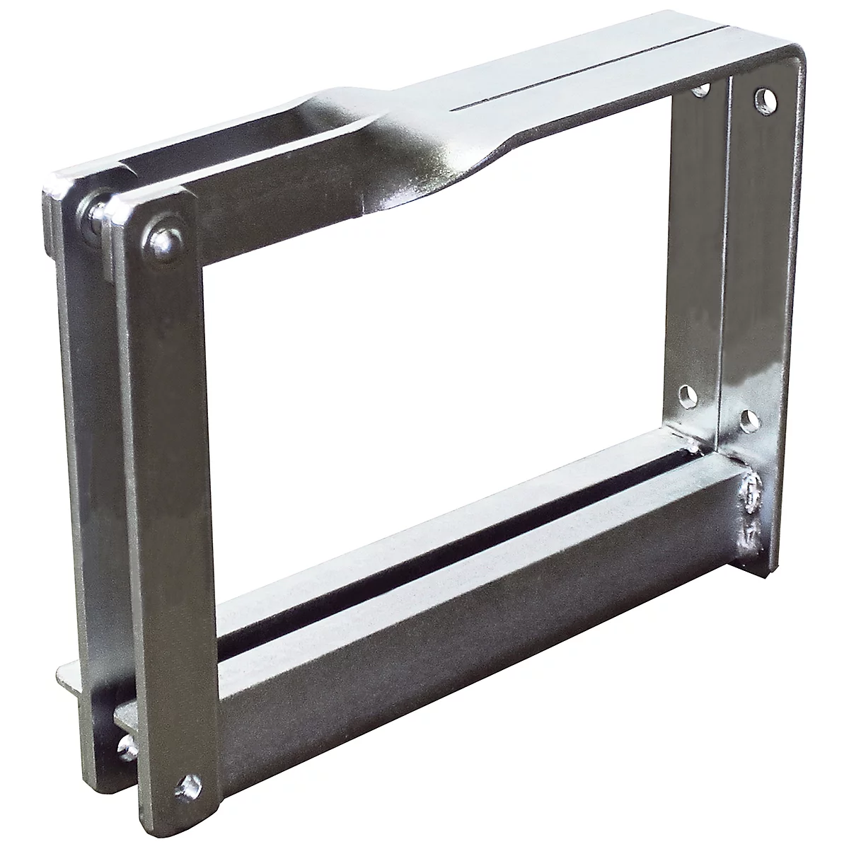 Metal frame in rectangular shape, attached with hinges on one side.