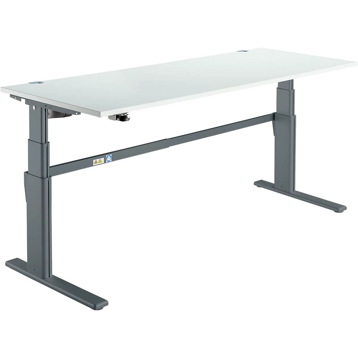 Comfortabel bureau, elektrisch in hoogte verstelbaar, rechthoekig, C-poot, B 1800 x D 800 x H 655-1305 mm, lichtgrijs/antraciet