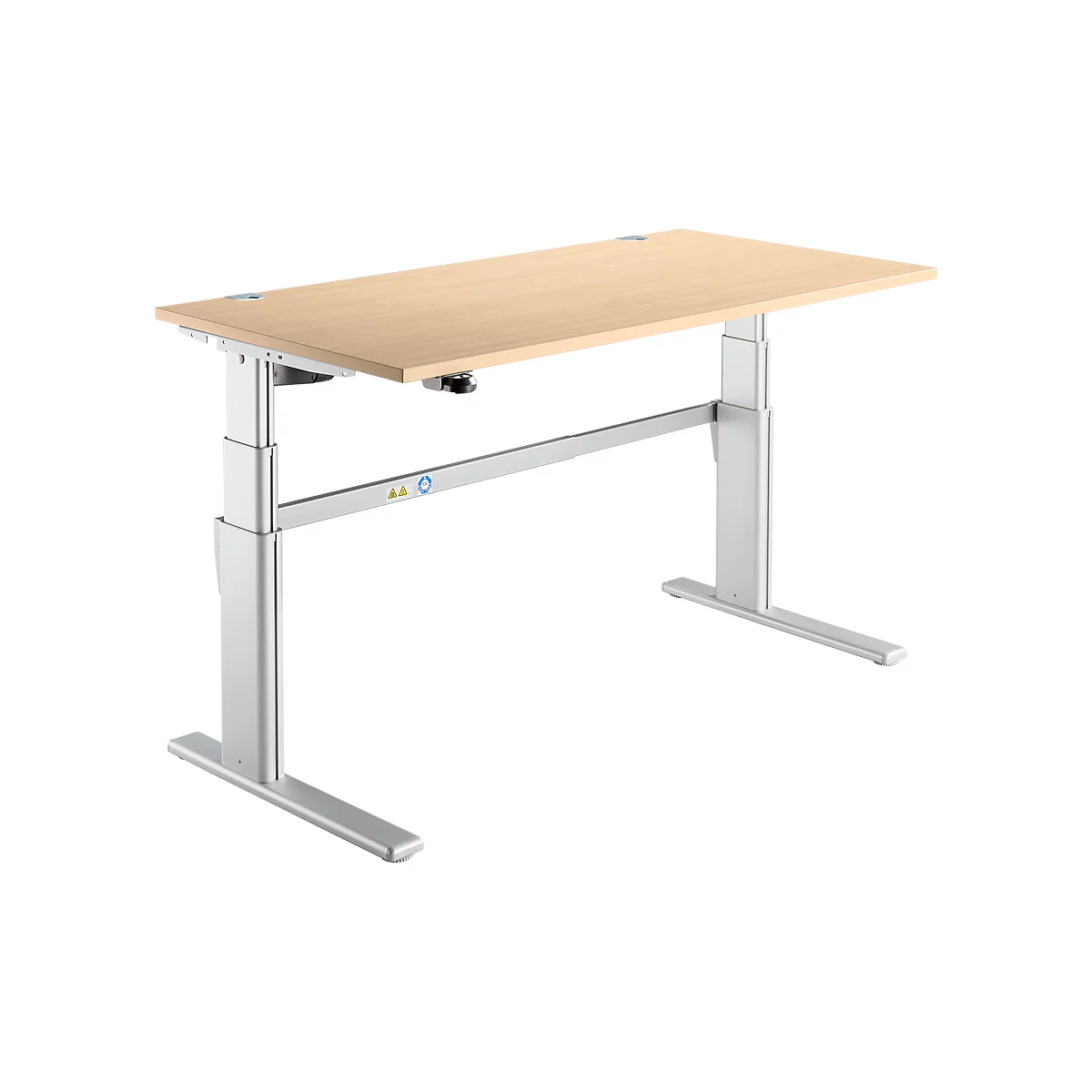 Comfortabele tafel, elektrisch in hoogte verstelbaar, rechthoekig, C-poot, B 1600 x D 800 x H 655-1305 mm, ahorn/blank aluminium RAL 9006