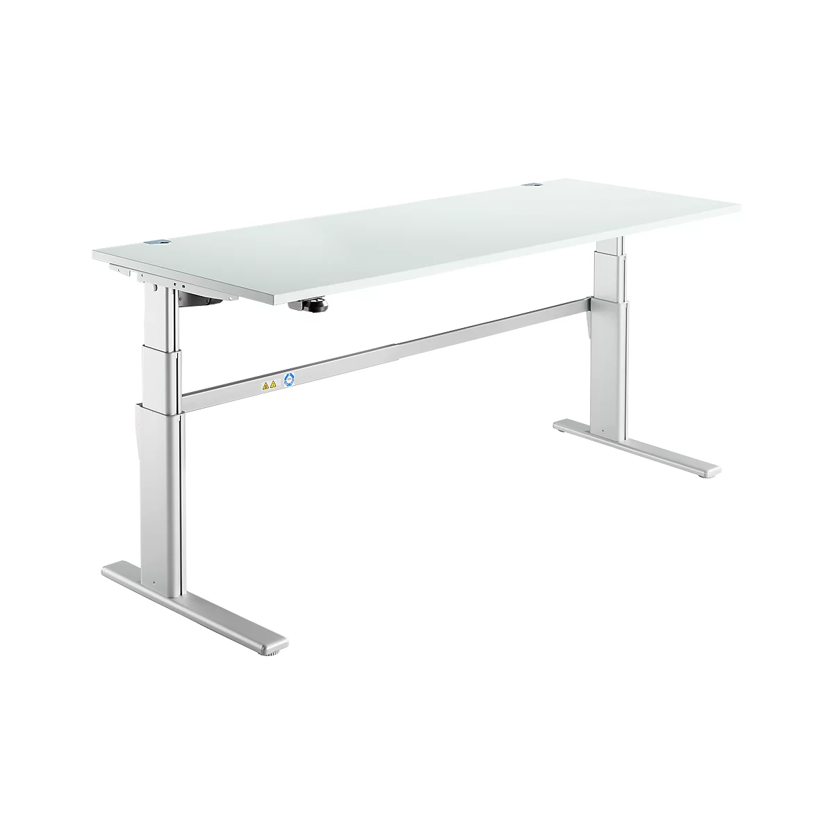 Comfortabele tafel, elektrisch in hoogte verstelbaar, rechthoekig, C-poot, B 1800 x D 800 x H 655-1305 mm, aluminium lichtgrijs/wit RAL 9006