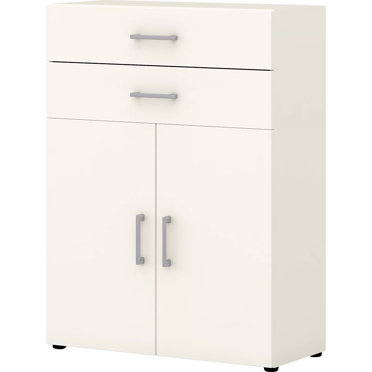 Commode de bureau TEMPIO, en bois, 2 portes, 2 tiroirs, 3 OH, L 800 x P 340 x H 1070 mm, blanc/blanc
