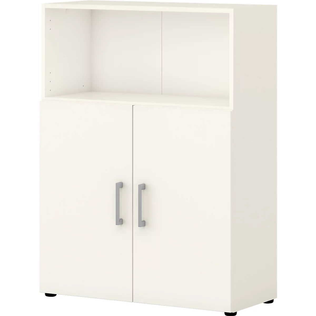 Commode de bureau TEMPIO, en bois, 2 portes, 2 tiroirs, 3 OH, L 800 x P 340 x H 1070 mm, blanc/blanc