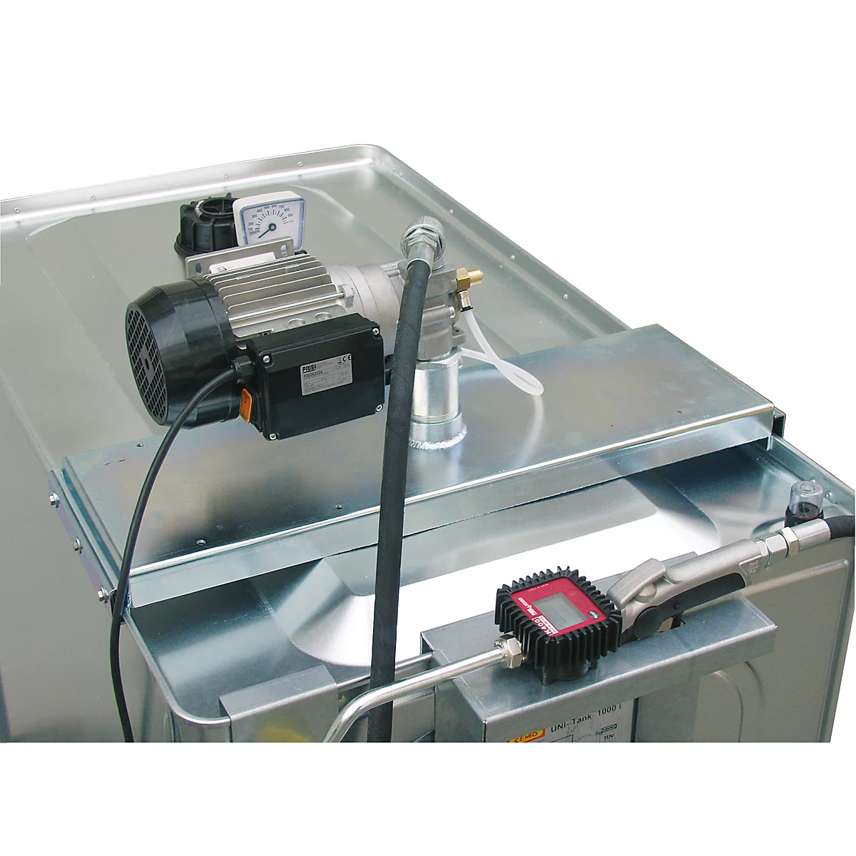 Compacte smeermiddelunit CEMO ECO UNI 1000, elektrische pomp voor verse olie, 15 m slang, open haspel
