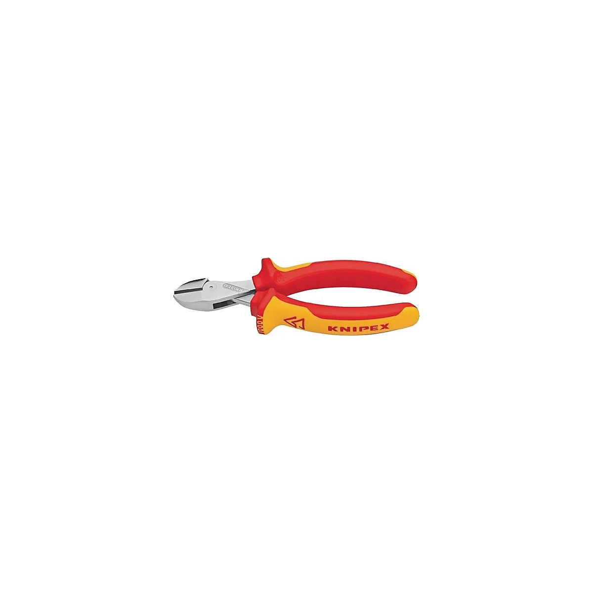 Rode en gele tang, merk KNIPEX. De tangpunten zijn metaal, de handvatten zijn ergonomisch gevormd.