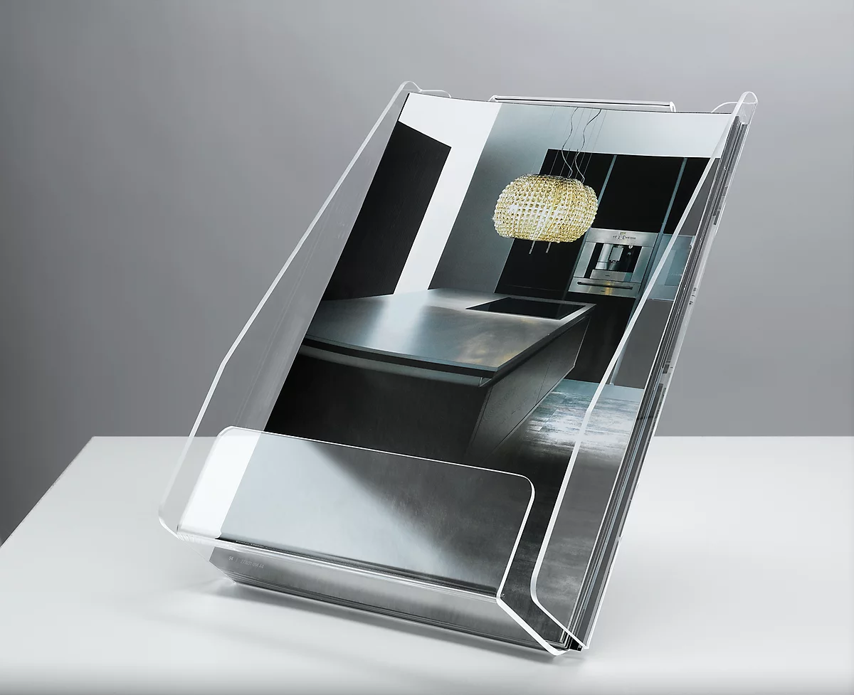 Compartimentos para folletos, acrílico transparente, para DIN A4 formato vertical