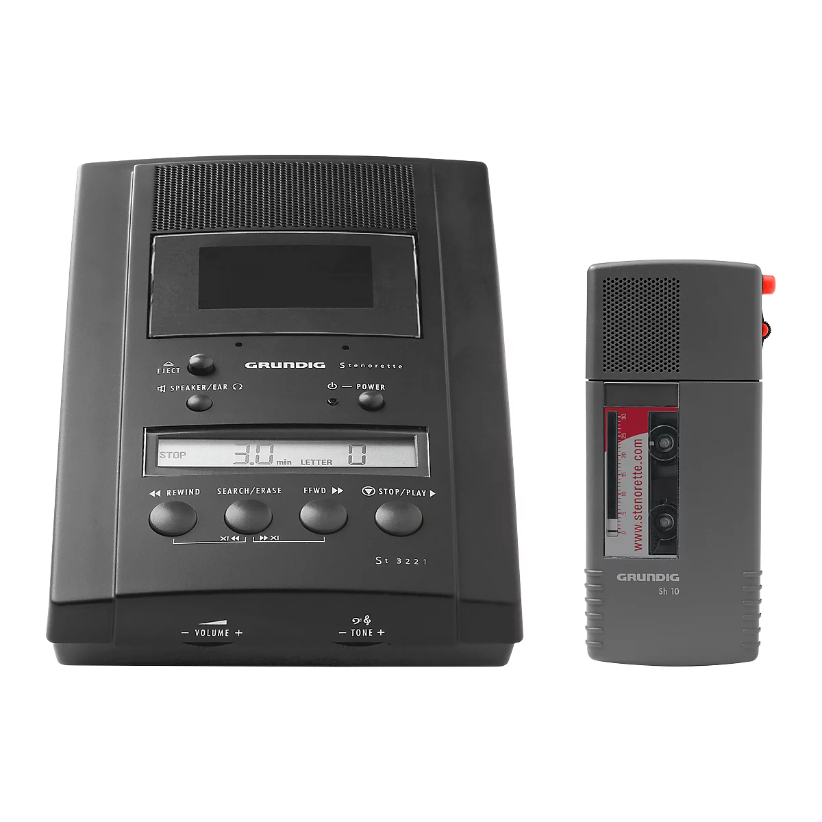 Complete set Grundig dicteerapparaat SH10 en Grundig transcriptiemachine ST3221
