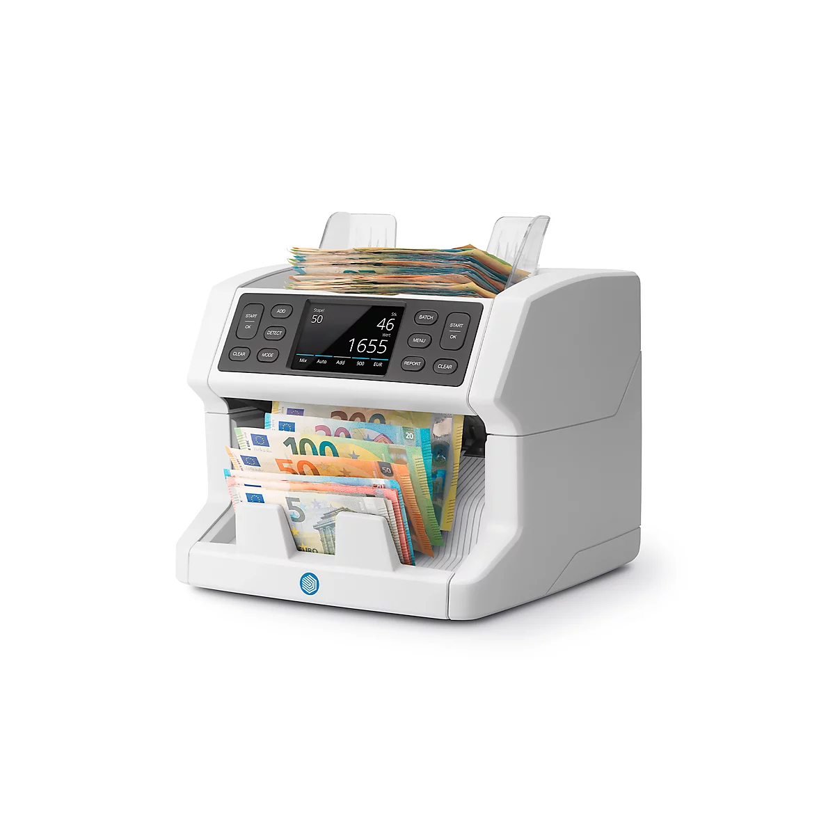 Compteuse de billets Safescan 2865-S, norme BCE, compteur de pièces et de valeurs, détection de devises et contrôle d'authenticité, jusqu'à 1500 billets/minute et jusqu'à 3 devises.